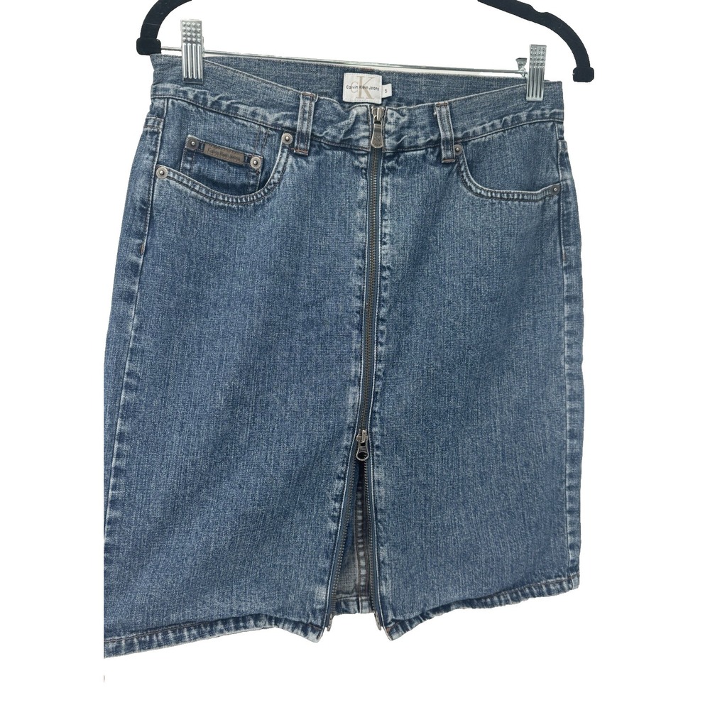 Y2K Calvin Klein CK denim zip front mini jean skirt 2000s VTG 90s Vintage grunge